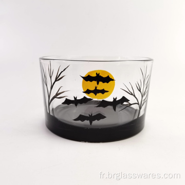 Pot de bougie en verre cadeau Halloween avec couvercle en métal noir